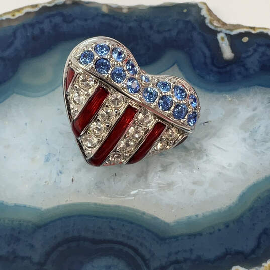 Designer Swarovski Blue Red Rhinestone Heart Shape Fashionable Brooch Pin image number 1