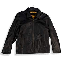 Marc New York Mens Black Leather Long Sleeve Full-Zip Biker Jacket Size Large
