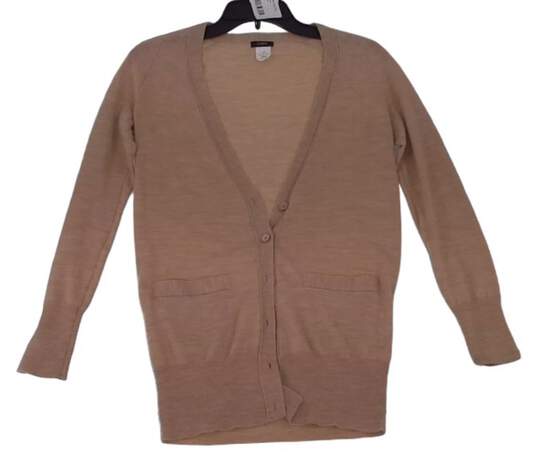 NWT Womens Tan Long Sleeve V Neck Button Stretch Cardigan Sweater Size XXS image number 5