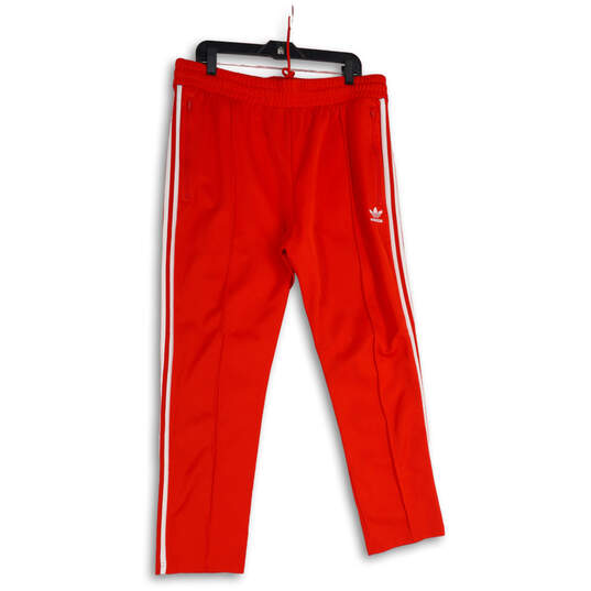 Mens Red Striped Elastic Waist Zip Pocket Pull-On Track Pants Size XL image number 1