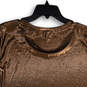 Womens Brown Metallic Liquid Shine Round Neck Pullover Blouse Top Size 1 image number 4