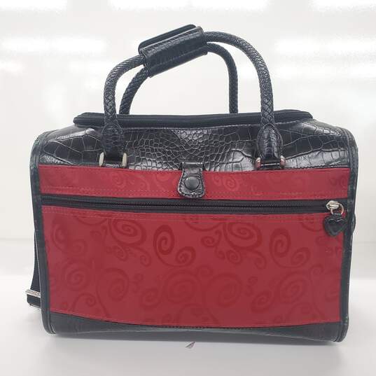 Brighton Vintage Red Black Croc Embossed Leather Carry On Toiletries Bag image number 3