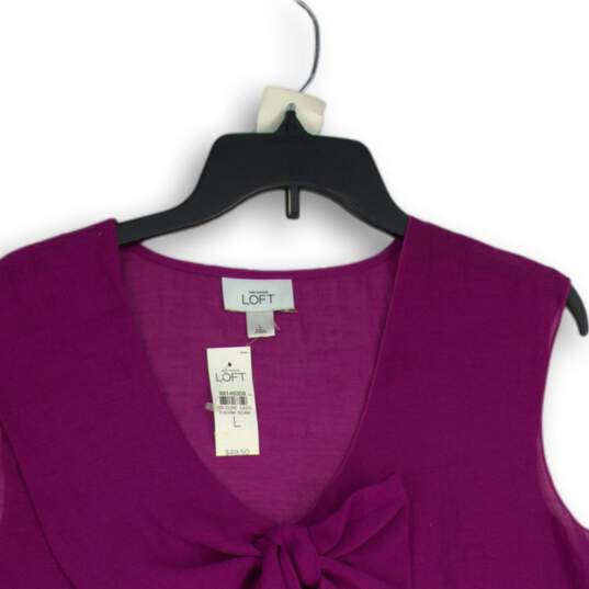 NWT Loft Womens Purple Bow Front Sleeveless Pullover Classic Tank Top Size L image number 3