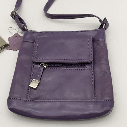 NWT Womens Purple Leather Outer Zip Pocket Adjustable Strap Crossbody Bag image number 3