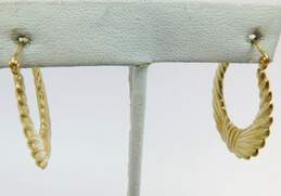 14K Yellow Gold Scalloped Oval Hoop Earrings 2.5g