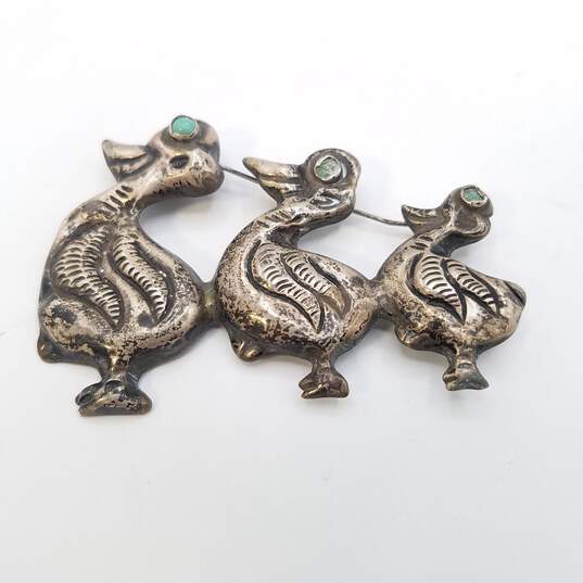 Sterling Silver Turquoise 3 Ducks In A Row Brooch Damage 16.0g image number 1