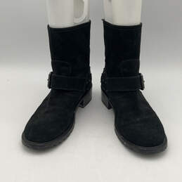 Womens Black Suede Round Toe Adjustable Strap Studded Biker Boots Size 38.5 alternative image