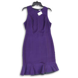 NWT Womens Purple Polka Dot Sleeveless Ruffle Hem Sheath Dress Size 6