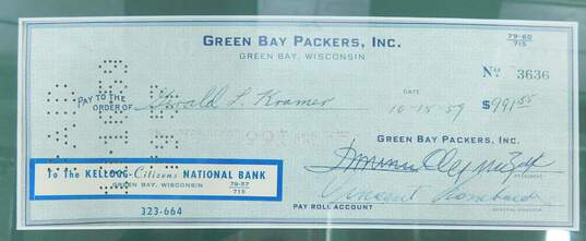 1959 Vince Lombardi Signed Check To/Endorsed by Jerry Kramer Green Bay Packers image number 3