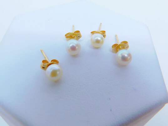 14K Yellow Gold Pearl Stud Earrings 1.1g image number 4