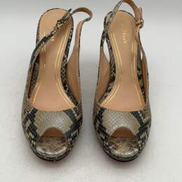 Cole Haan Womens Green Brown Snake Print Peep Toe Stiletto Slingback Heels 8.5B