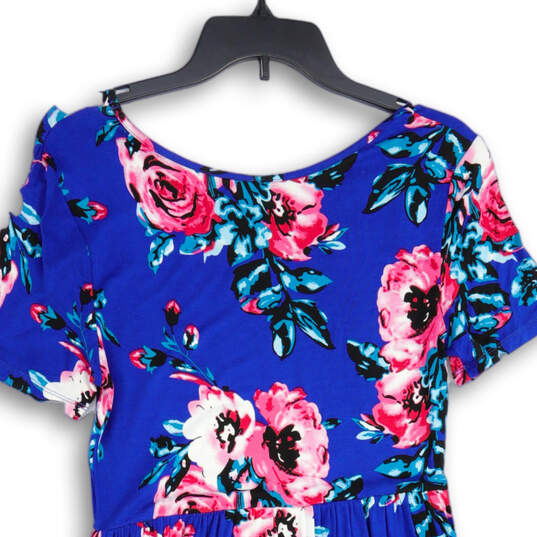 NWT Womens Blue Pink Floral Short Sleeve Pullover Fit & Flare Dress Size S image number 3