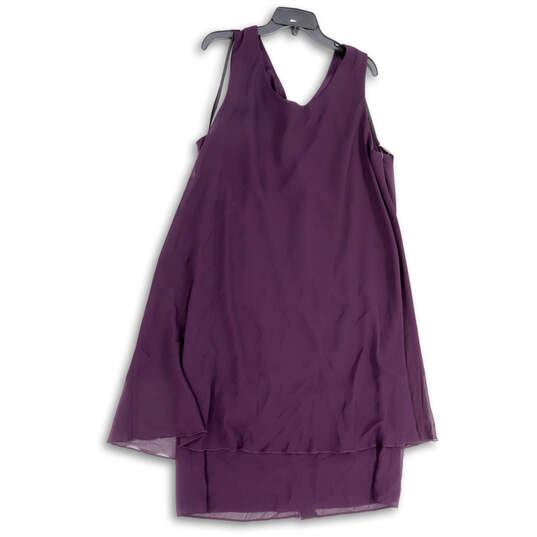 Womens Purple Sleeveless Wide Strap Round Neck Ruffle Hem Mini Dress Sz 22W image number 1