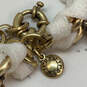 Designer J.Crew Gold-Tone Crystal Pave White Ribbon Wrapped Chain Bracelet image number 4