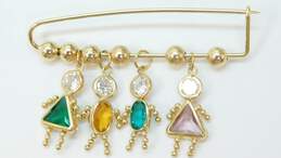14K Yellow Gold CZ & Yellow Pink & Green Glass Children Charms On Pin 3.0g