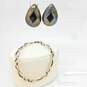 Taxco 925 Modernist Black Enamel Dome Teardrop Earrings & Twist Link Bracelet image number 1