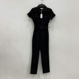 NWT Womens Black Pointed Collar Short Sleeve One Piece Jumpsuit Size 1