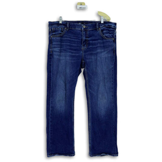 Mens Blue Denim Medium Wash Mid Rise Stretch Straight Jeans Size 38X30 image number 1