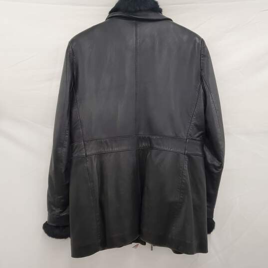 Black Leather Jacket Rabbit Fur Collar & Lining image number 2