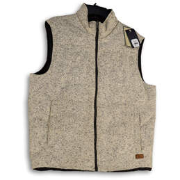 NWT Mens Beige Mock Neck Sleeveless Pockets Reversible Full-Zip Vest Size L