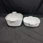Pair of White Corning Ware Dishes w/ 1 Lid image number 2