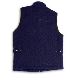 Mens Blue Chevron Sleeveless Mock Neck Pockets Quilted Full-Zip Vest Size L alternative image