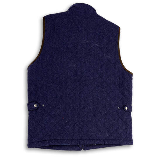 Mens Blue Chevron Sleeveless Mock Neck Pockets Quilted Full-Zip Vest Size L image number 2