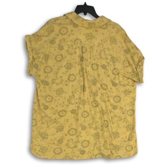 Lands' End Womens Yellow Floral Short Sleeve Spread Collar Blouse Top Size 1X image number 2