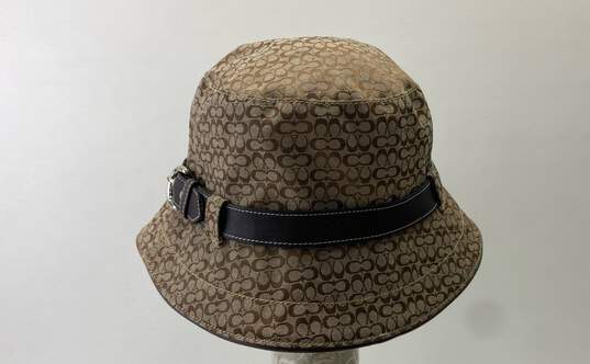 COACH Tan Signature Jacquard Leather Band Buckle Sun Bucket Hat image number 3