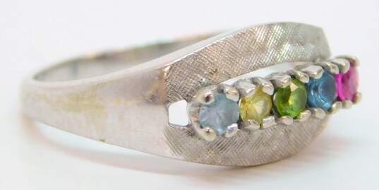 14K White Gold Aqua Pink Spinel Citrine Topaz & Peridot Brushed & Smooth Tapered Band Ring 3.8g image number 6
