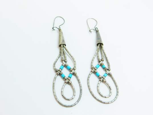 Southwestern 925 Turquoise Enamel Inlay Liquid Silver Earrings 15.6g image number 4