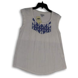 NWT Womens White Blue Embroidered Lace Sleeveless Blouse Top Size Medium