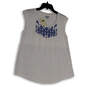 NWT Womens White Blue Embroidered Lace Sleeveless Blouse Top Size Medium image number 1