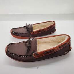 L.L. Bean Men's Bison Brown Leather Shearling Double Sole Slippers Size 8 alternative image