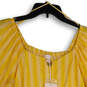 NWT Womens Yellow Striped Square Neck Button Front Blouse Top Size Large image number 3