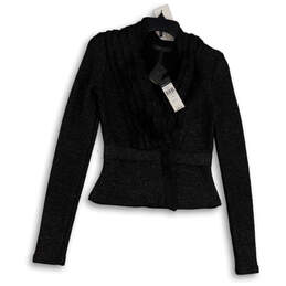 NWT Womens Black Long Sleeve V-Neck Regular Fit Open Front Jacket Size XXS