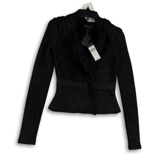 NWT Womens Black Long Sleeve V-Neck Regular Fit Open Front Jacket Size XXS image number 1