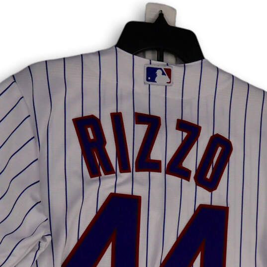 Buy the Womens White Pinstripe Chicago Cubs Anthony Rizzo #44 Baseball  Jersey Size M