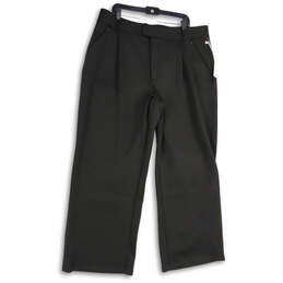 Womens Black Flat Front Pockets Straight Leg Formal Dress Pants Size 18