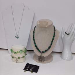 6 pc Assorted Silver Tone & Green Costume Jewelry Collection