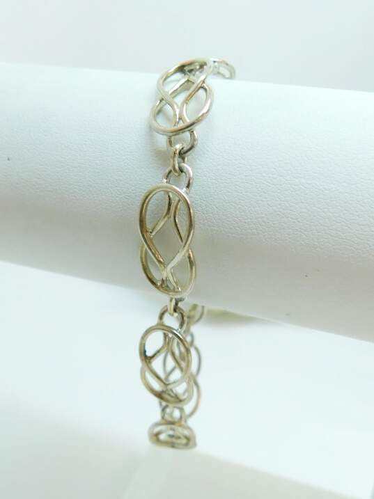 Artisan 925 Hibiscus Flower Pendant Necklace Dark Pearls & Cross Drop Earrings & Celtic Knot Paneled Bracelet 23.3g image number 4