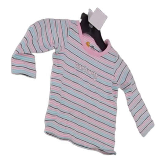 Toddlers Multicolor Striped Long Sleeve Round Neck T Shirt Size 12 Month image number 2