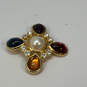 Designer Joan Rivers Gold-Tone Clear Rhinestone Maltese Cross Brooch Pin image number 2