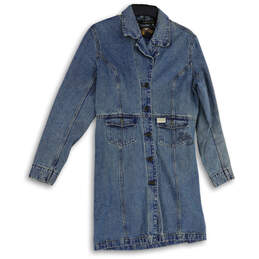 Womens Blue Denim Light Wash Collared Long Sleeve Jean Jacket Size M