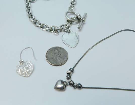 Romantic Sterling Silver Heart Pendant Necklace & Toggle Bracelet & Heart Earrings 31.6g image number 4