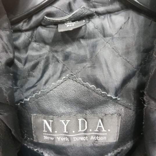 Women’s Vintage N.Y.D.A Hooded Leather Utility Jacket Sz PM image number 3