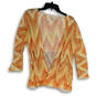 Womens Orange Knitted Chevron Open Front Long Sleeve Cardigan Sweater Sz 0 image number 3