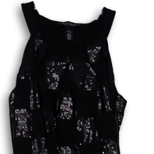 Womens Black Sleeveless Halter Neck Sequin Peplum Mini Dress Size Small image number 3