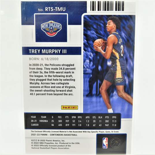 2021-22 Trey Murphy III Panini Contenders Rookie Ticket Swatches Pelicans image number 3