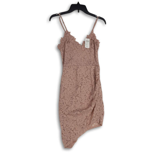 NWT Womens Pink Lace Sleeveless Asymmetrical Hem Bodycon Dress Size Small image number 3